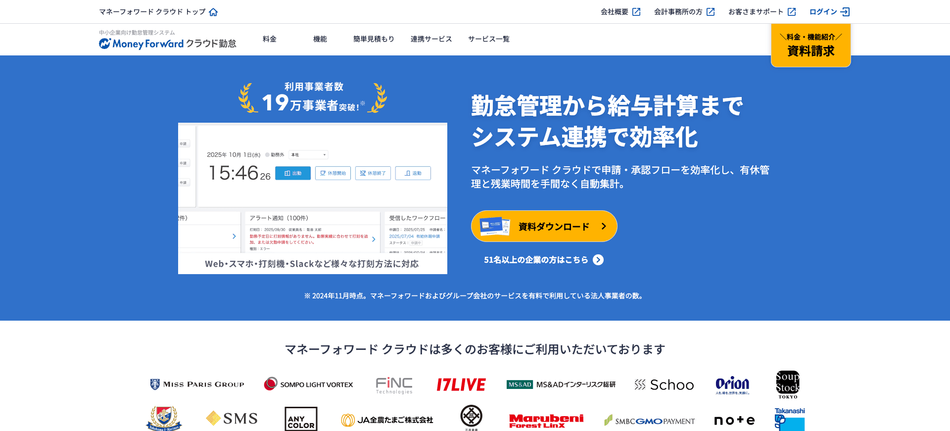 マネーフォワード クラウド勤怠 画面イメージ